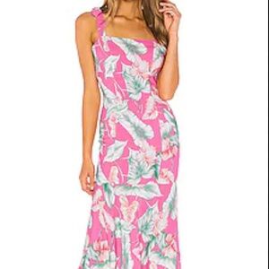 Privacy Please Celine Midi Dress in Pink Tropical Floral